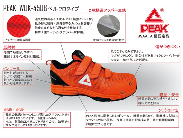 PEAK|ピーク|安全靴|PEAK SAFETY ベルクロタイプ WOK-4506