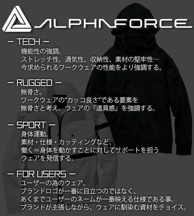 ALPHAFORCE アルファフォース 通年作業服 作業着 ドライストレッチナイロン 長袖ジャケット 22AW201